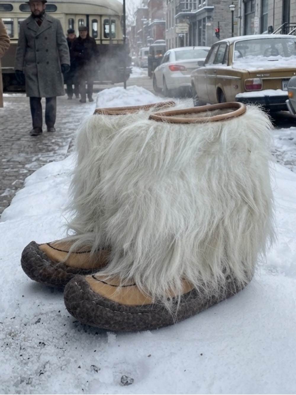 Vintage 70s Maple Leaf Shoe Co Shaggy Fur Yeti Boots Size 8